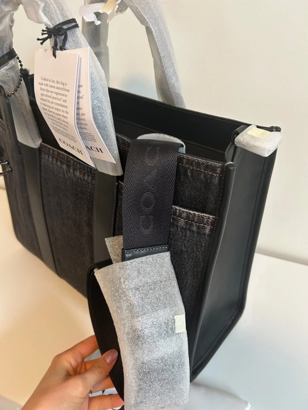 COACH NWT Wesley Tote Black Wash Denim - Picture 3 of 7